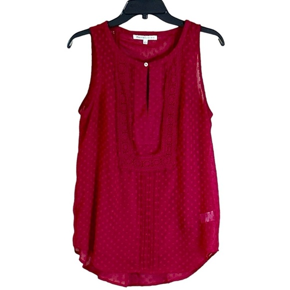 Daniel Rainn Women's Raised Dot Lace Crochet Cranberry  Peasant Blouse Sz Small - Picture 1 of 8